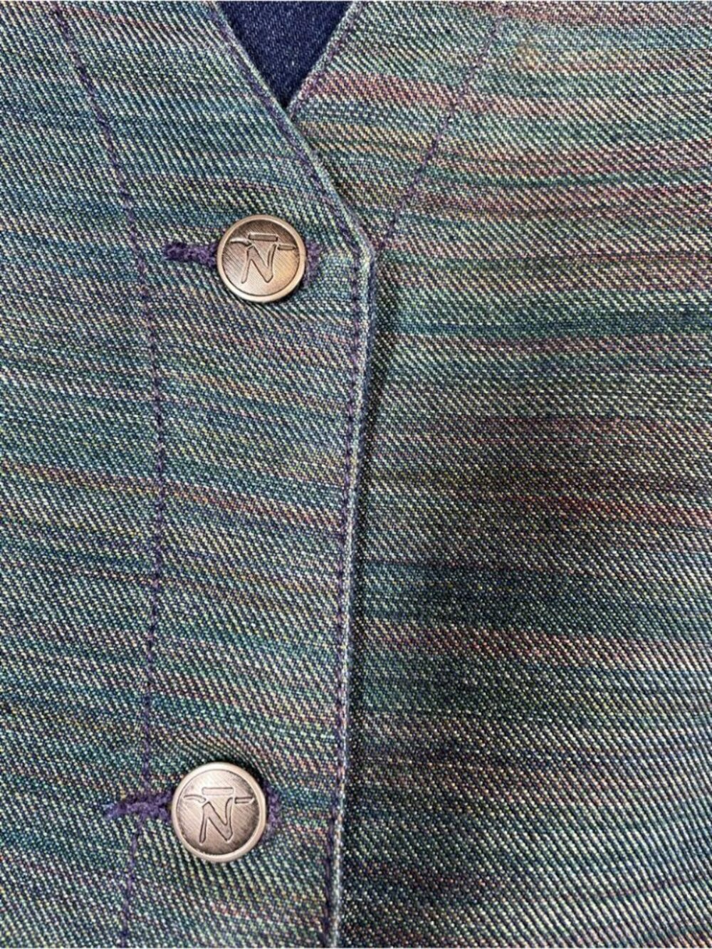 Vintage Bar None Denim Vest Blue Green XL Western Festival Rodeo Boho Chic USA - Picture 9 of 12